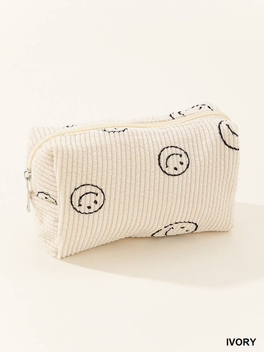 ,.SI-25602 Smiley Face Corduroy Cosmetic Pouch Bag