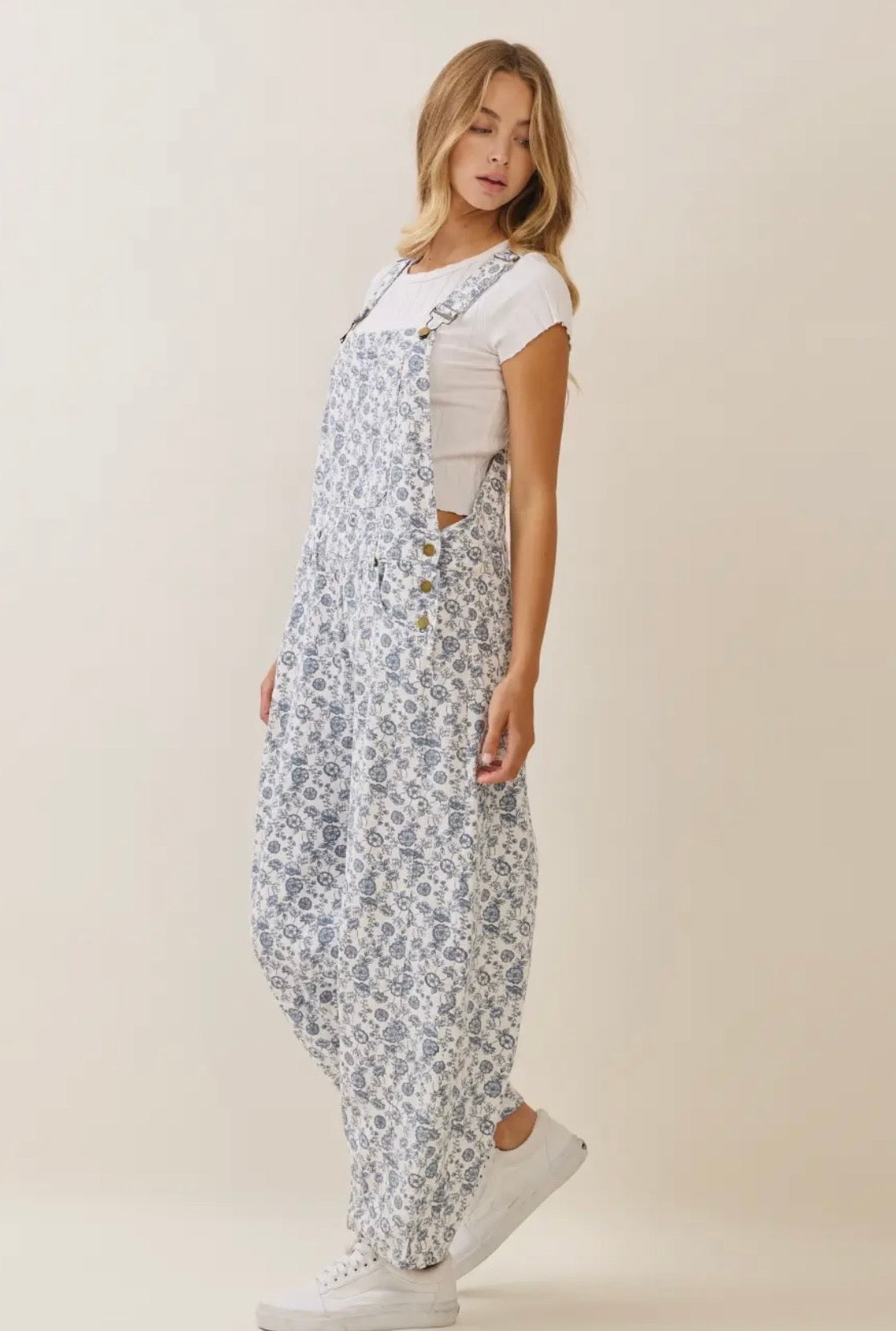 Blue Floral Overalls
