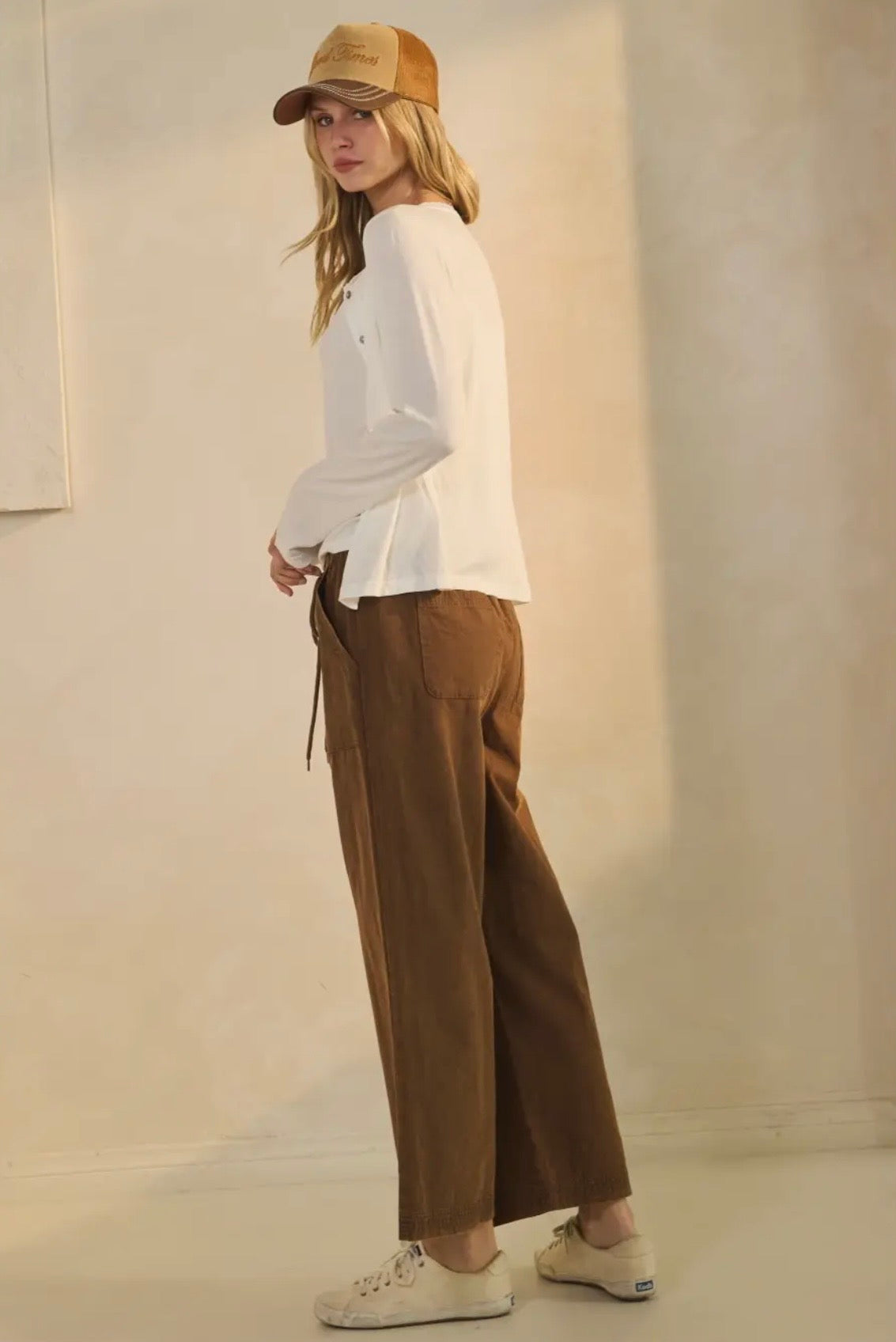 Acid Wash Wide Leg Gold & Chocolate Pants