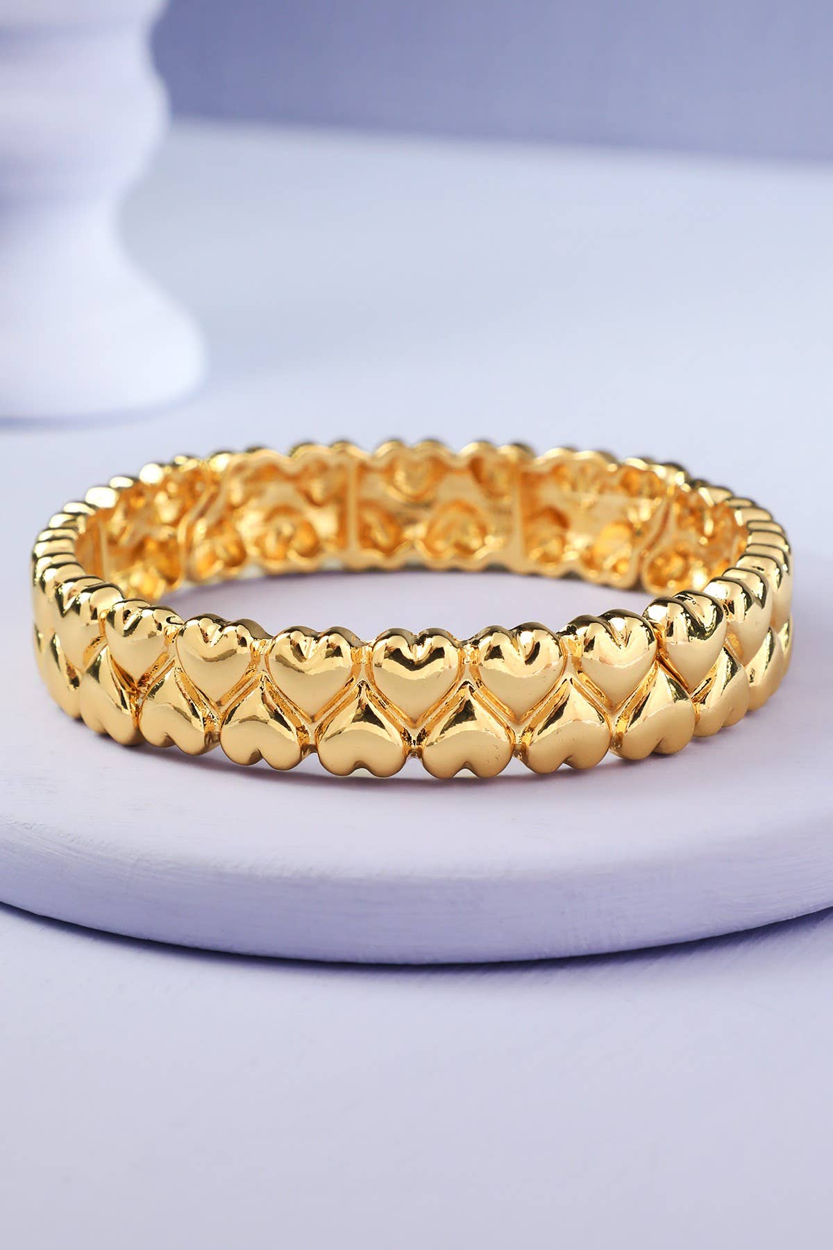 Worn Metal Cuff Bracelet with Heart Impressions