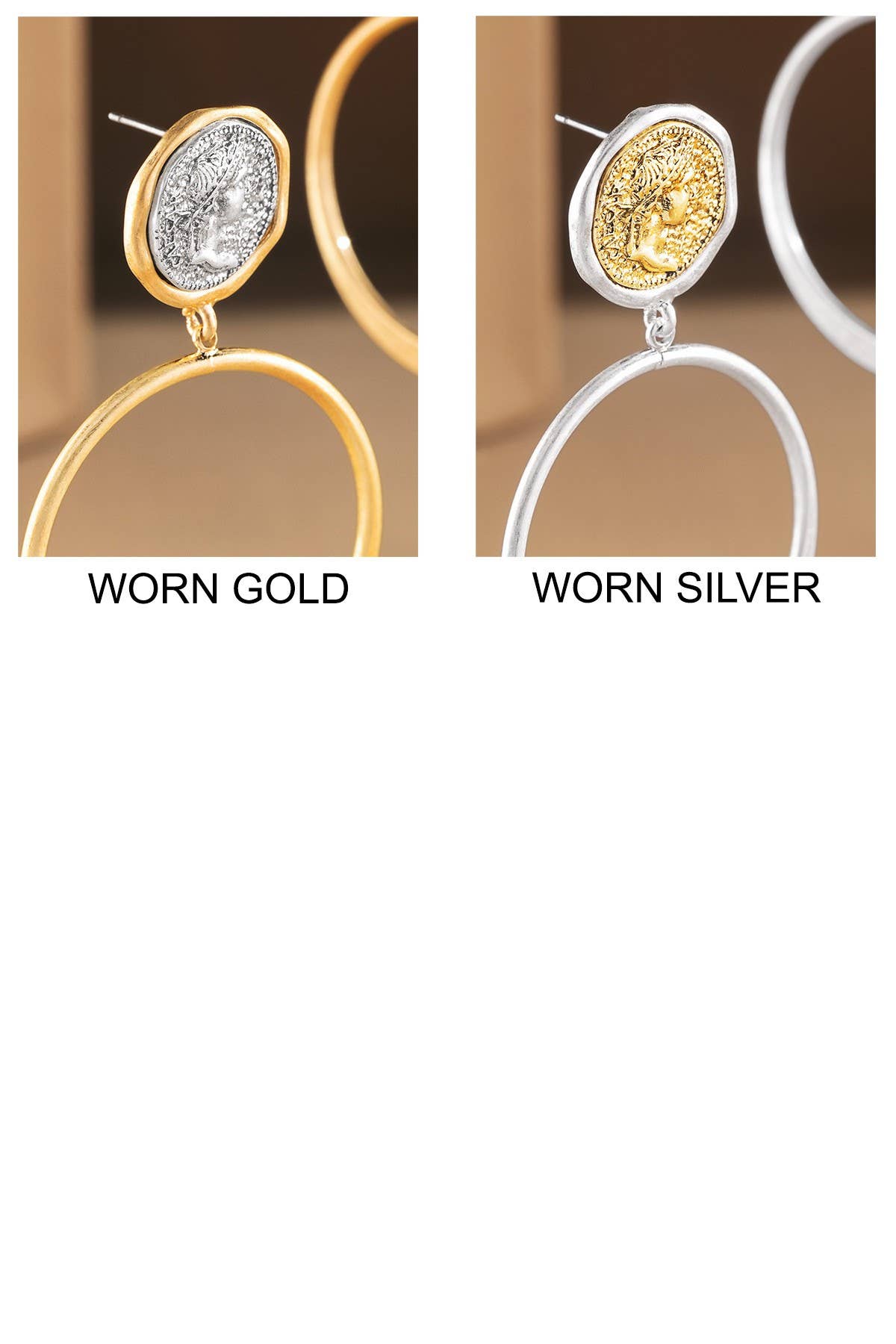 Roman Coin post and Hoop Earrings