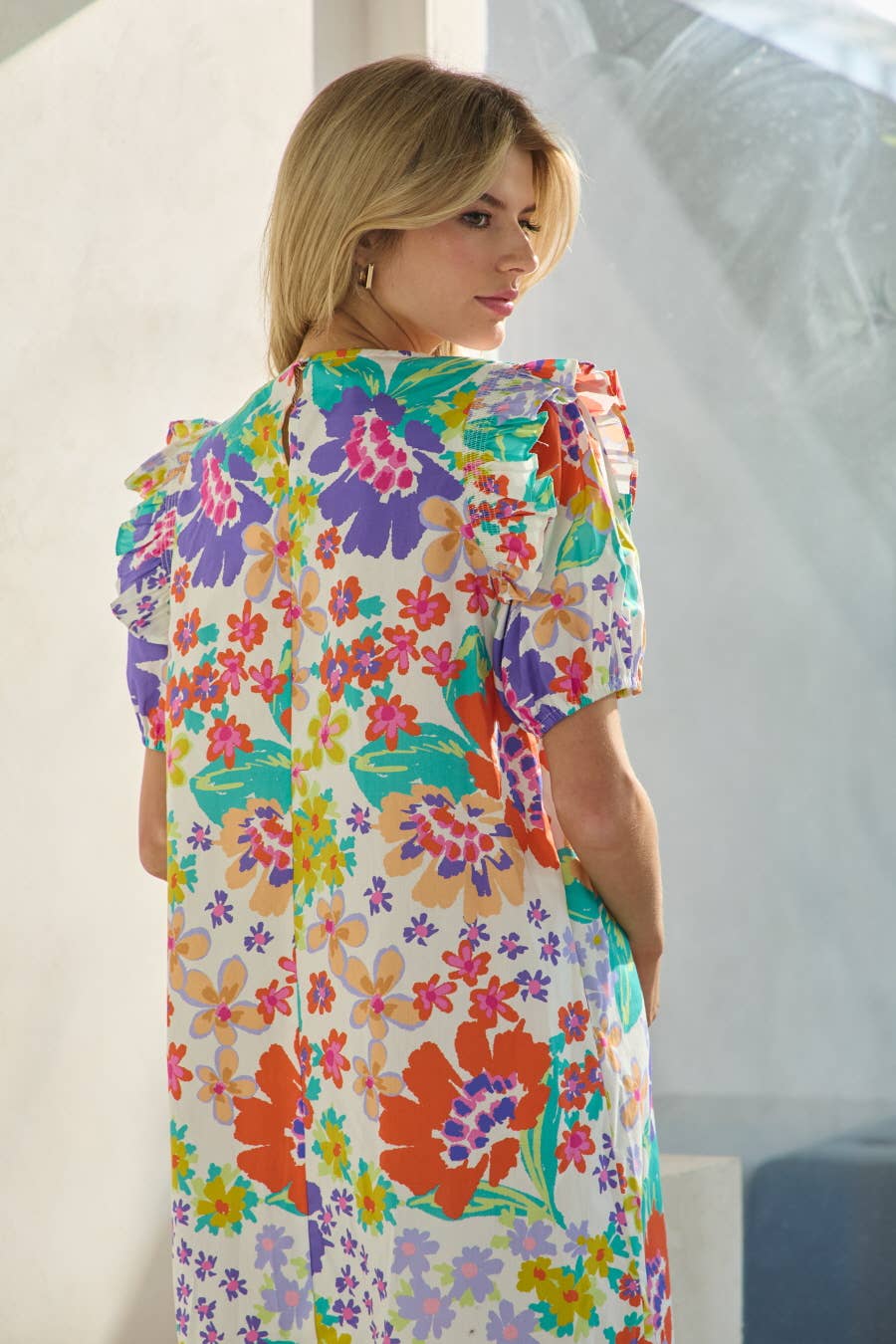 Floral Printed Poplin Mini Shift Dress