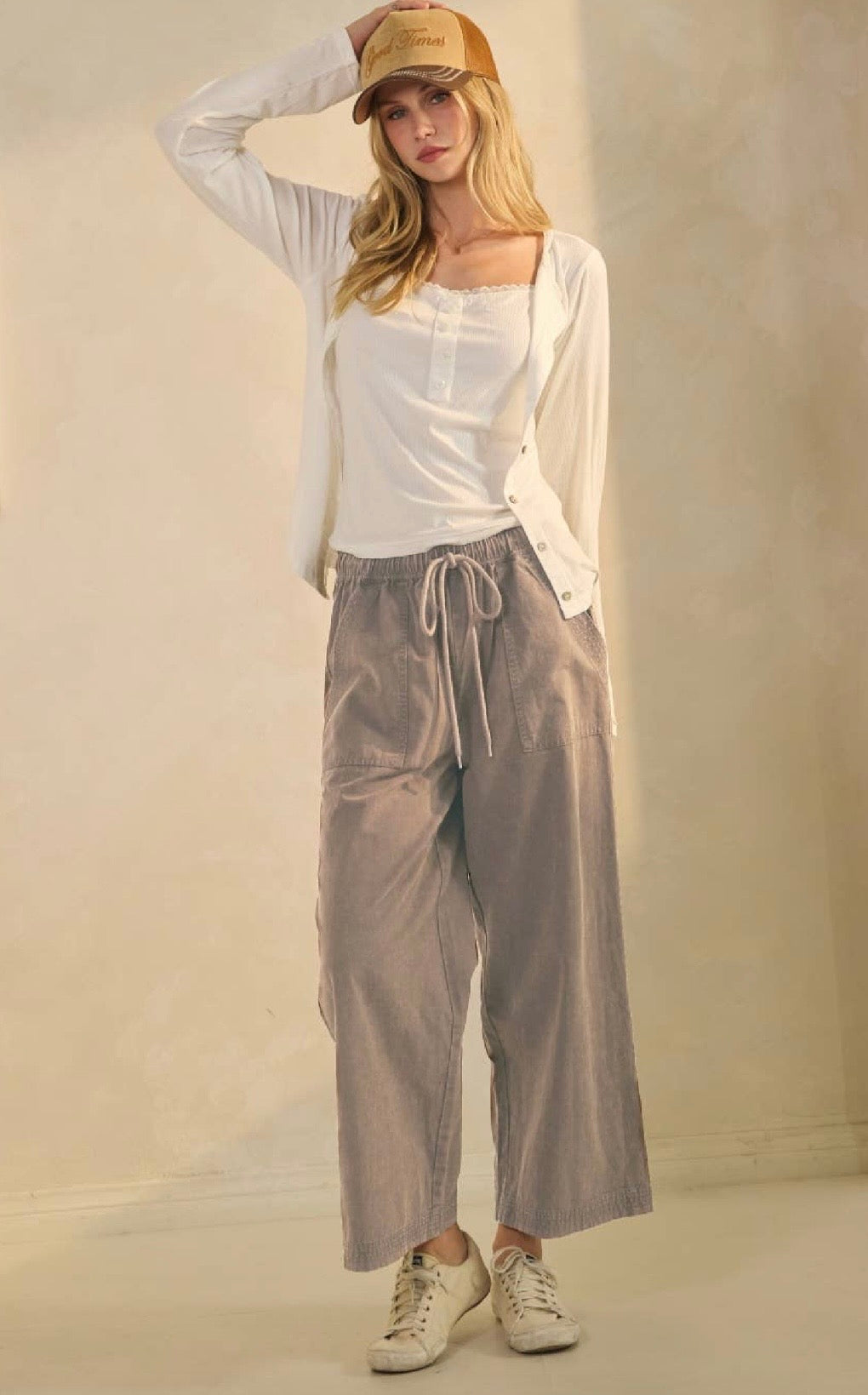 Acid Wash Wide Leg Gold,Chocolate, and Dove Pants
