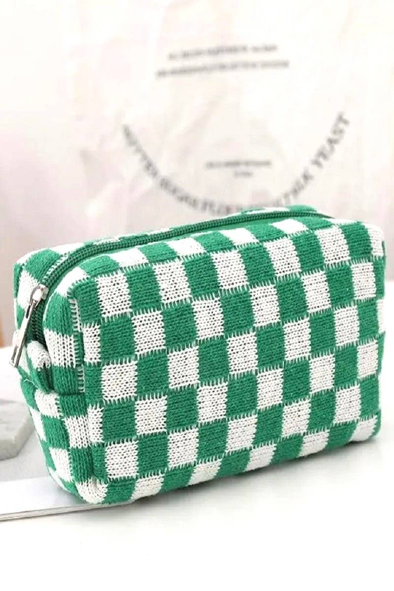 ",,,, SI-25644 Checkered Makeup Cosmetic Pouch Bag
