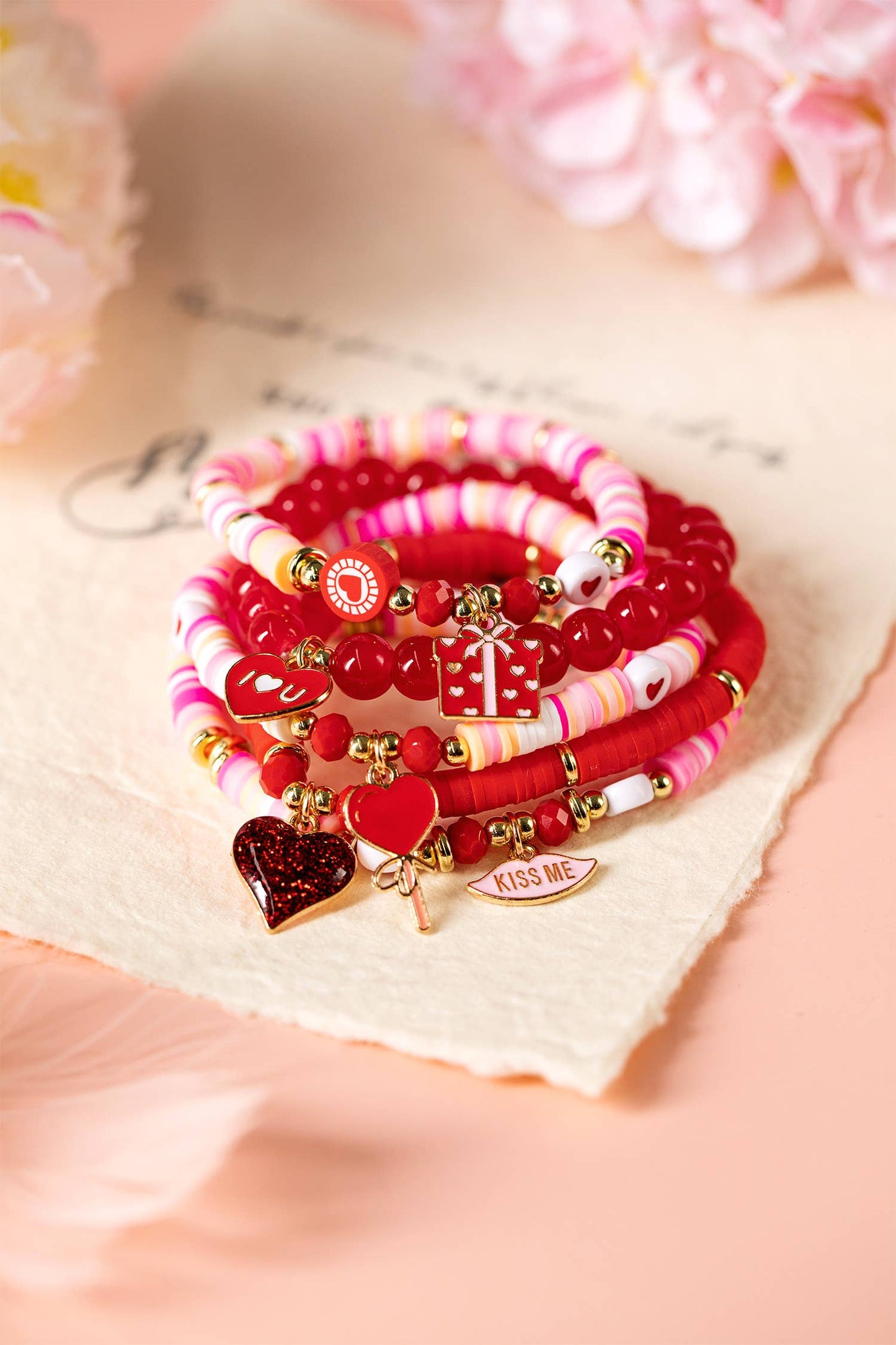 Multi 5pcs I Love U Valentines Day Sweet Bracelet Set