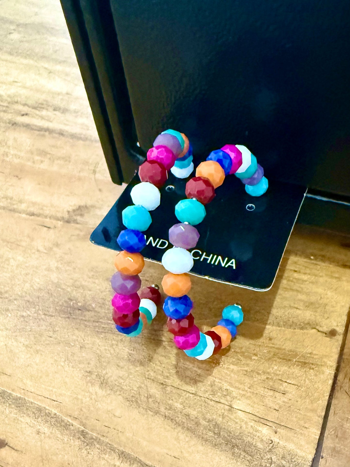 Multi colored hoop bead earrings