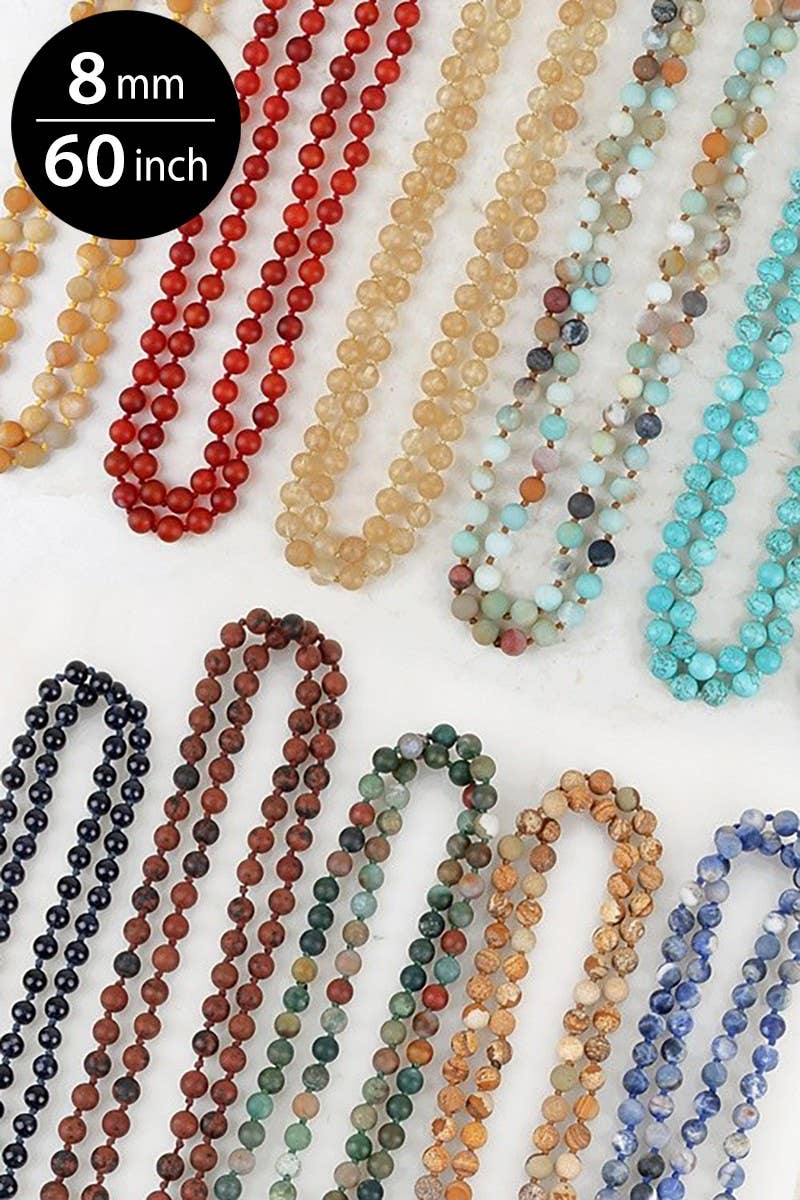 Semi Precious 8mm Long Necklace