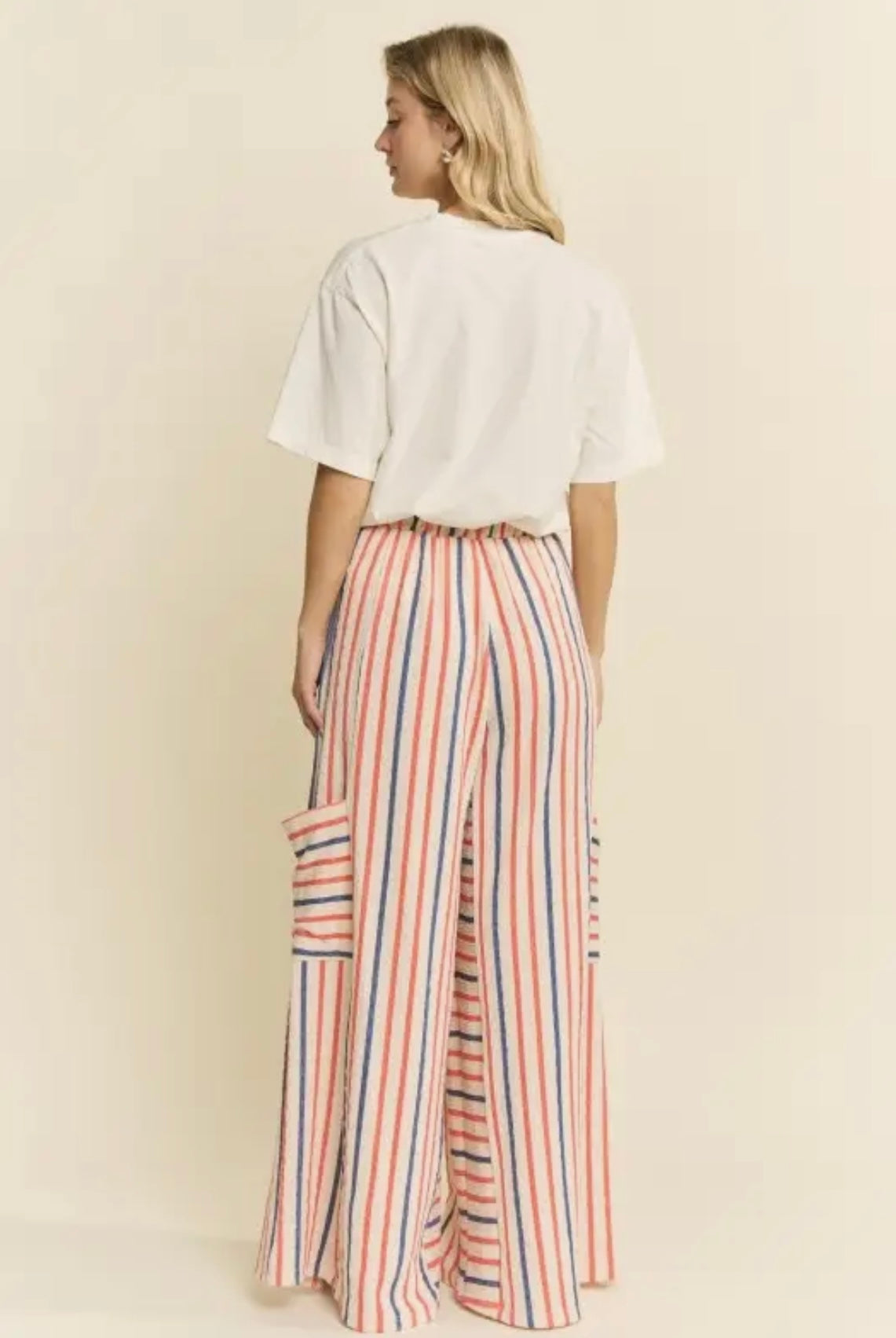 Red/Blue Stripe Wide Leg Pants