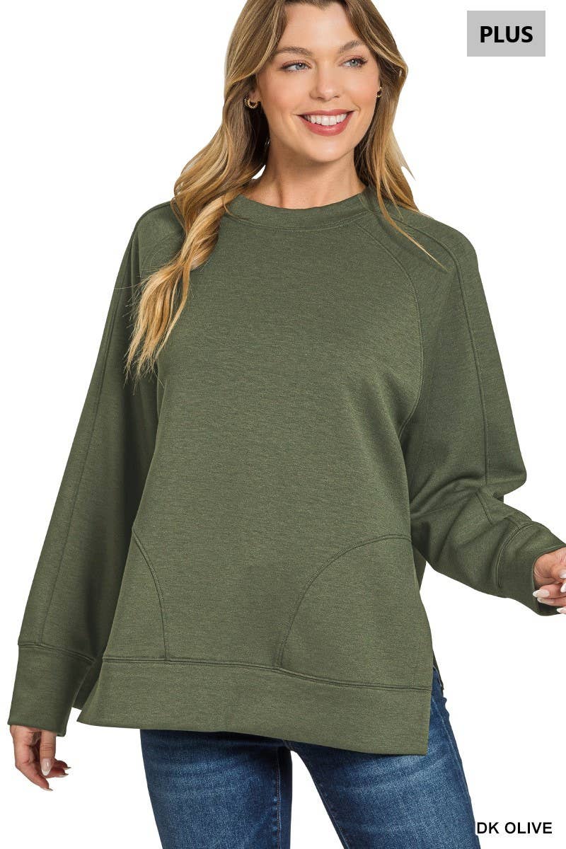 Scuba Round Neck Pullover With Side Slits