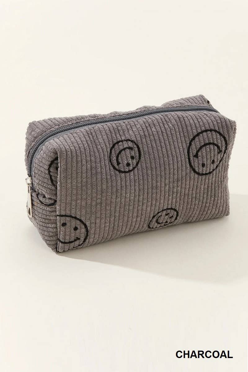 ,.SI-25602 Smiley Face Corduroy Cosmetic Pouch Bag