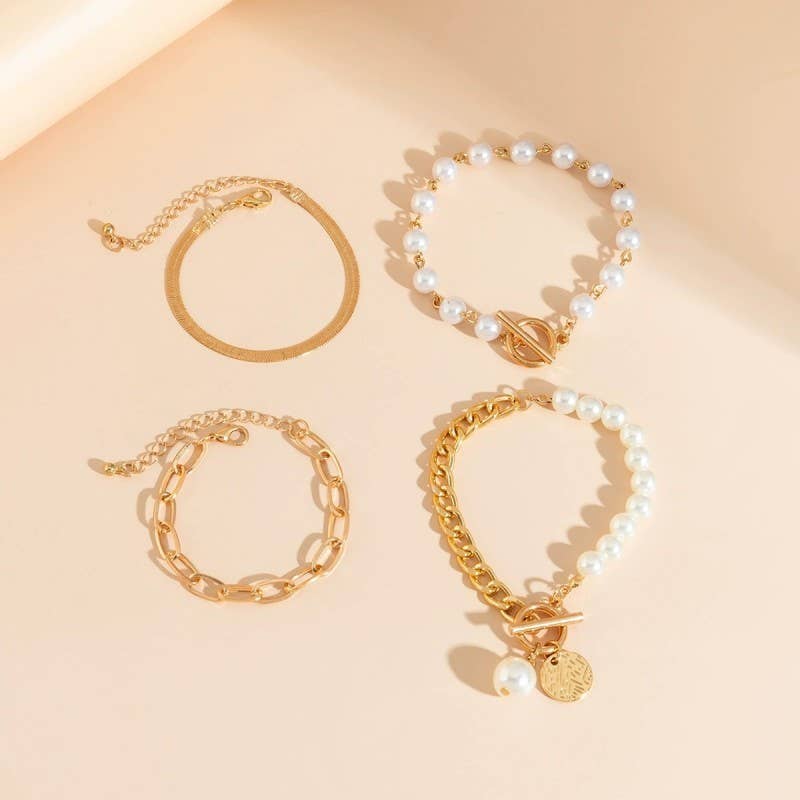 MULTILAYER PEARL CHAIN HERRINGBONE MIX BRACELET | 40B5151