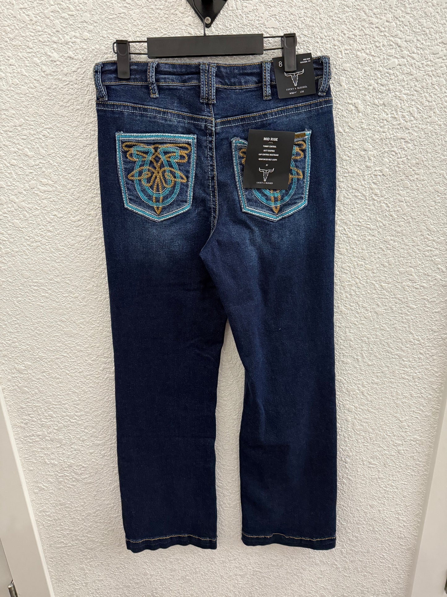 Lucky & Blessed embroidery jeans