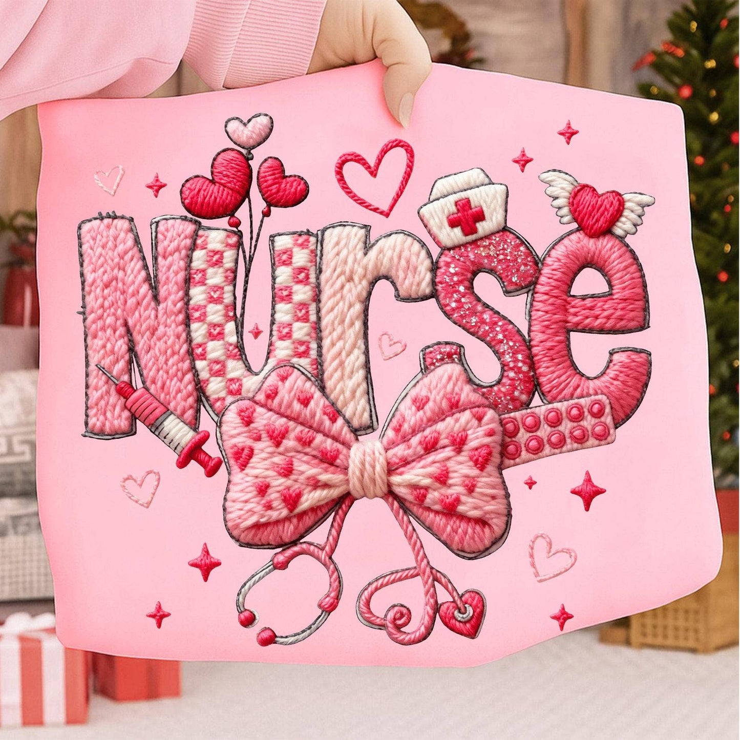 Faux Yarn Crochet Valentine Shirt, Nurse Coquette Sweater