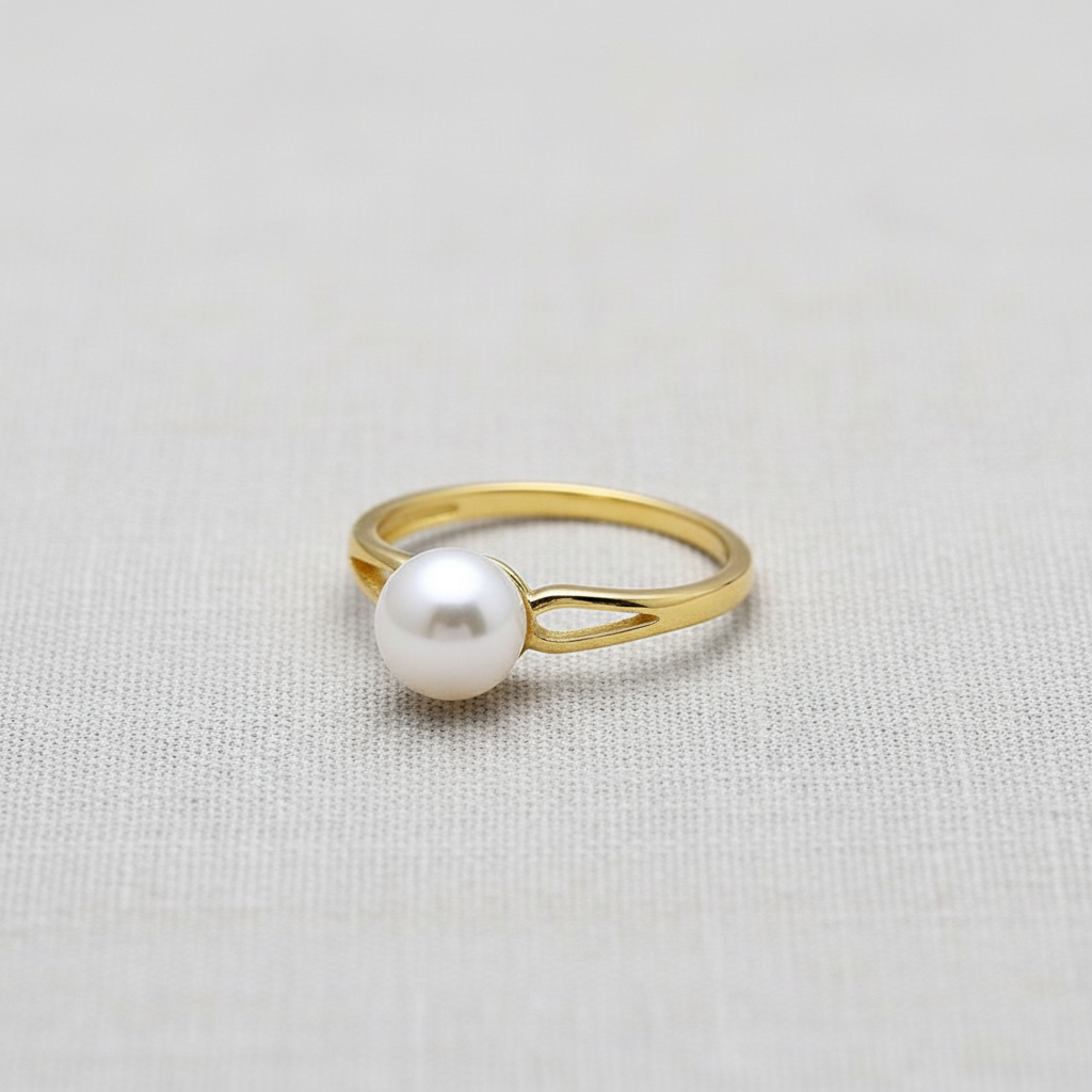Geometric Pearl Open Ring
