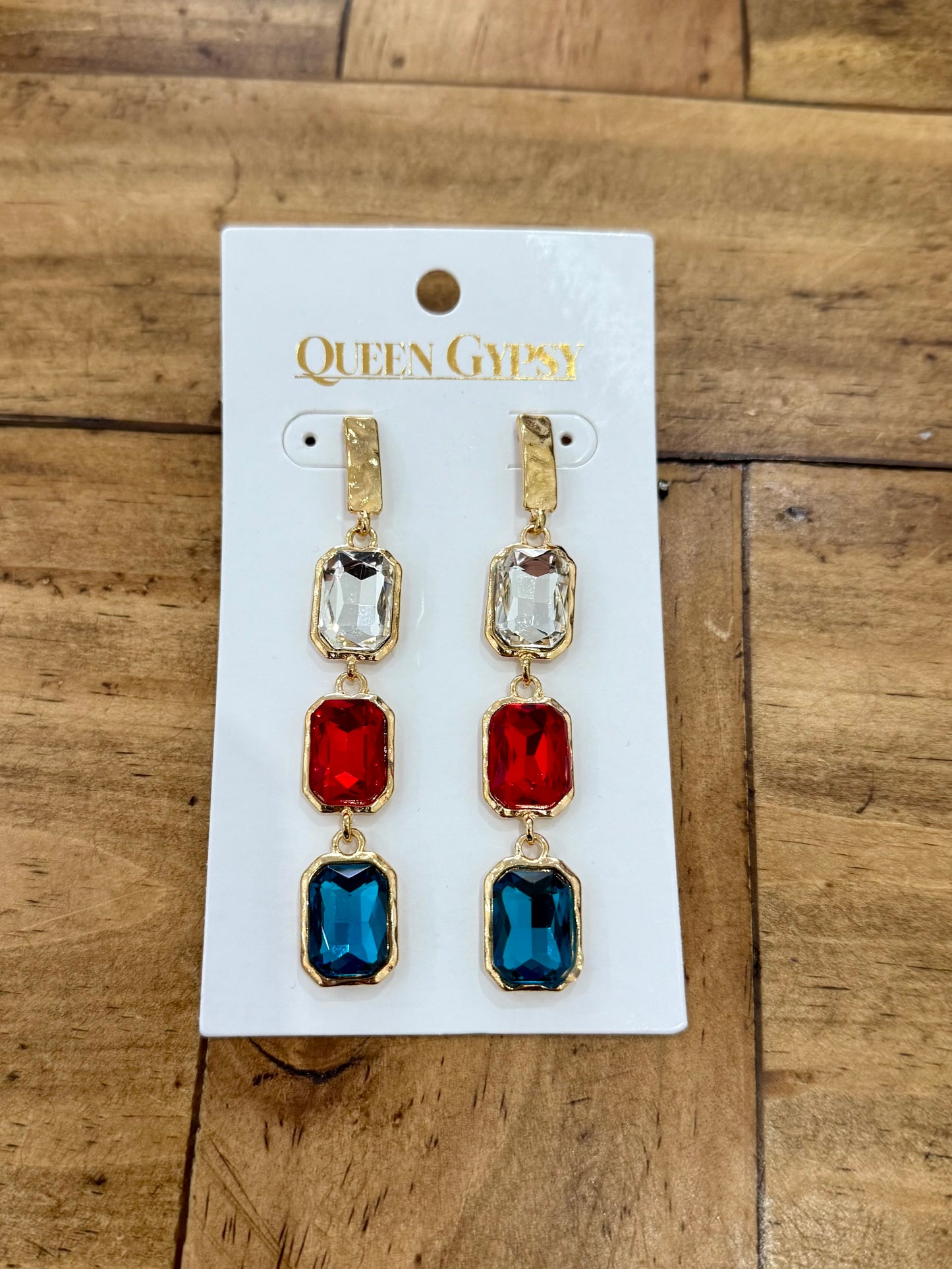 Red,white,blue gem earrings