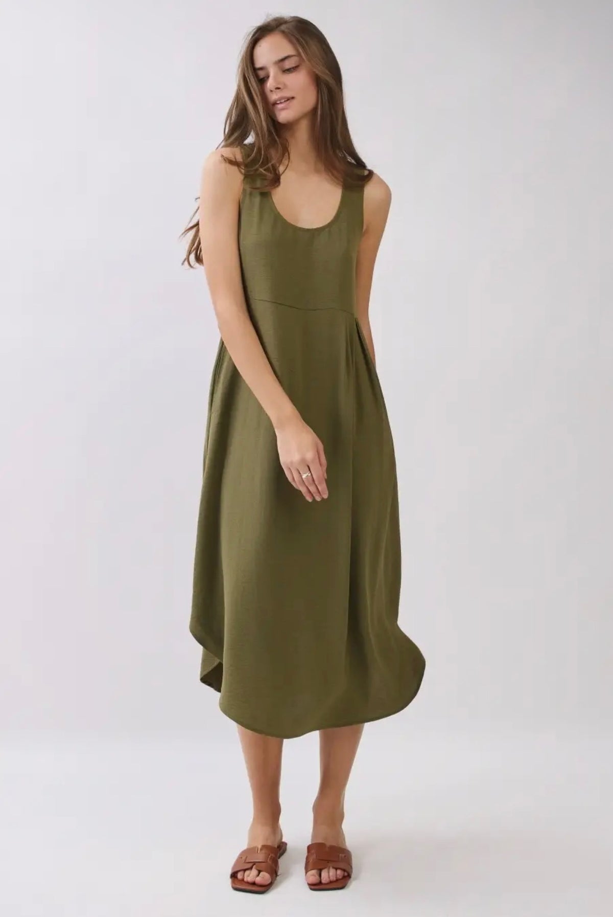 Stripe Long-Sleeve Midi Dress
