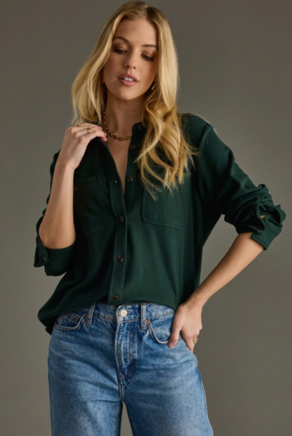 Hunter Green Button Up