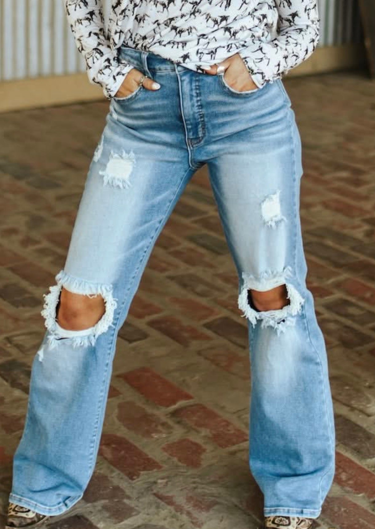 Light Wash High Rise Distressed Bootcut Jeans