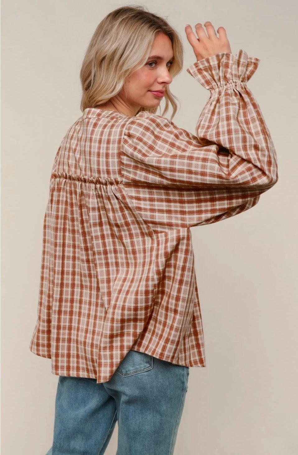 Plaid babydoll blouse