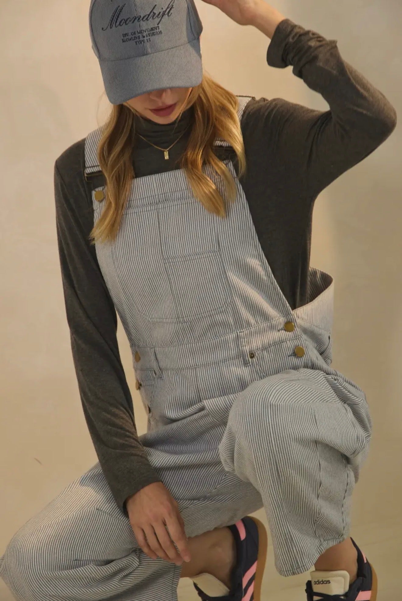 Pinstripe Barrel-Leg Overalls