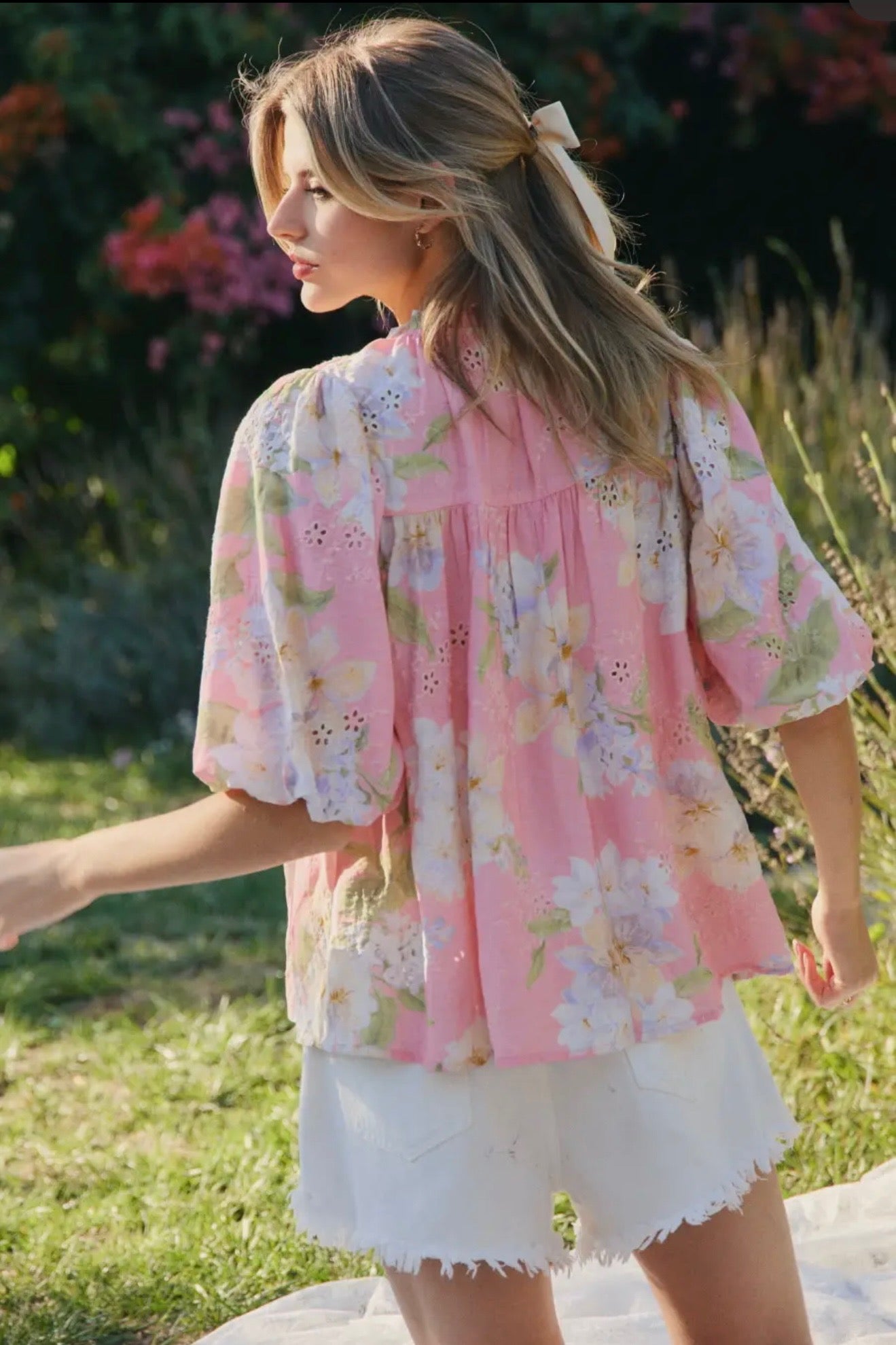 Floral Print Puff Sleeve Blouse