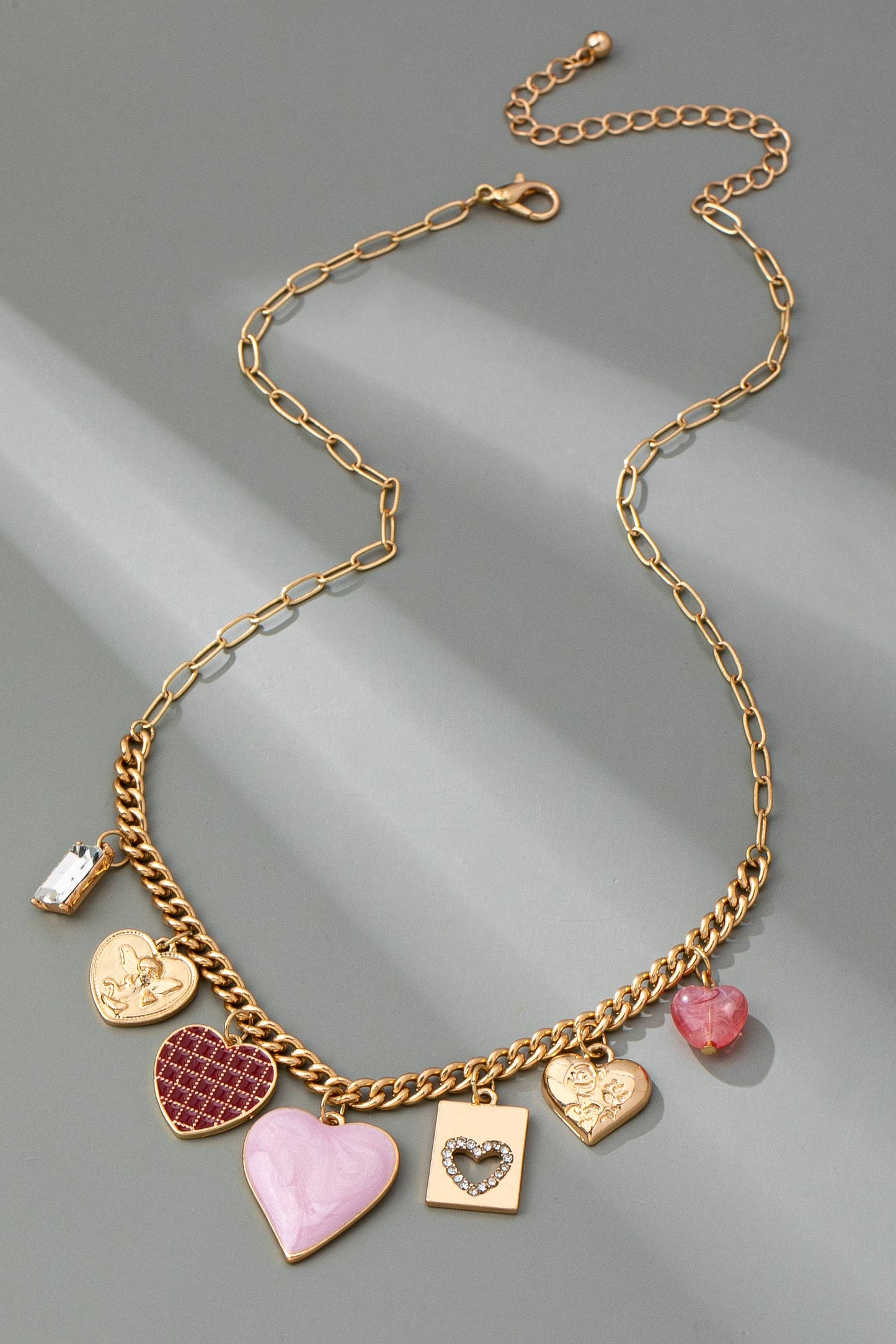 CHARM NECKLACE-HEARTS CHECKER RHINESTONE | 80N92638