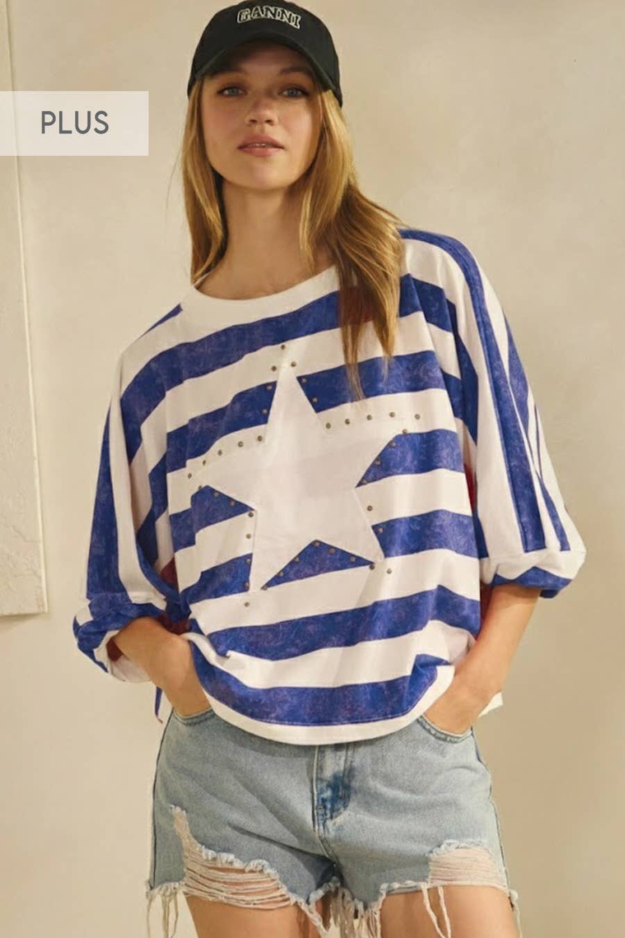 Plus Stripe-patterned Oversized Top