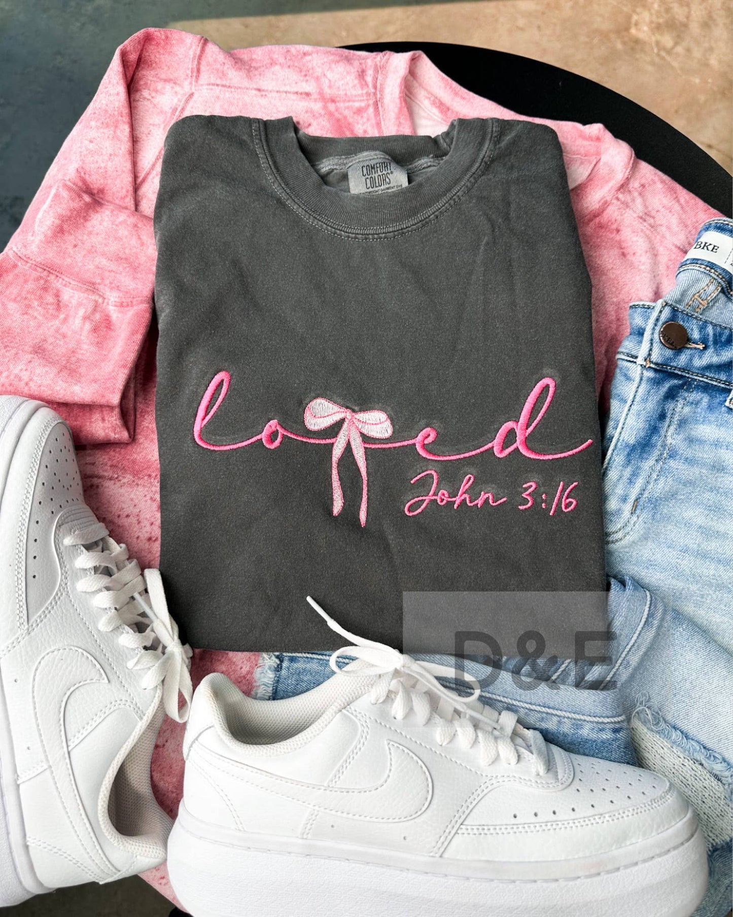 Loved John 3:16 Embroidery Short Sleeve Graphic Tee