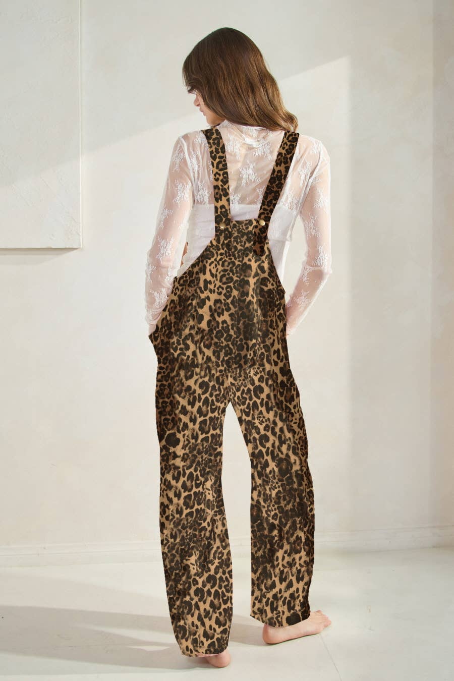 Plus Acid Washed Leopard Printed Denim Jumpsuit