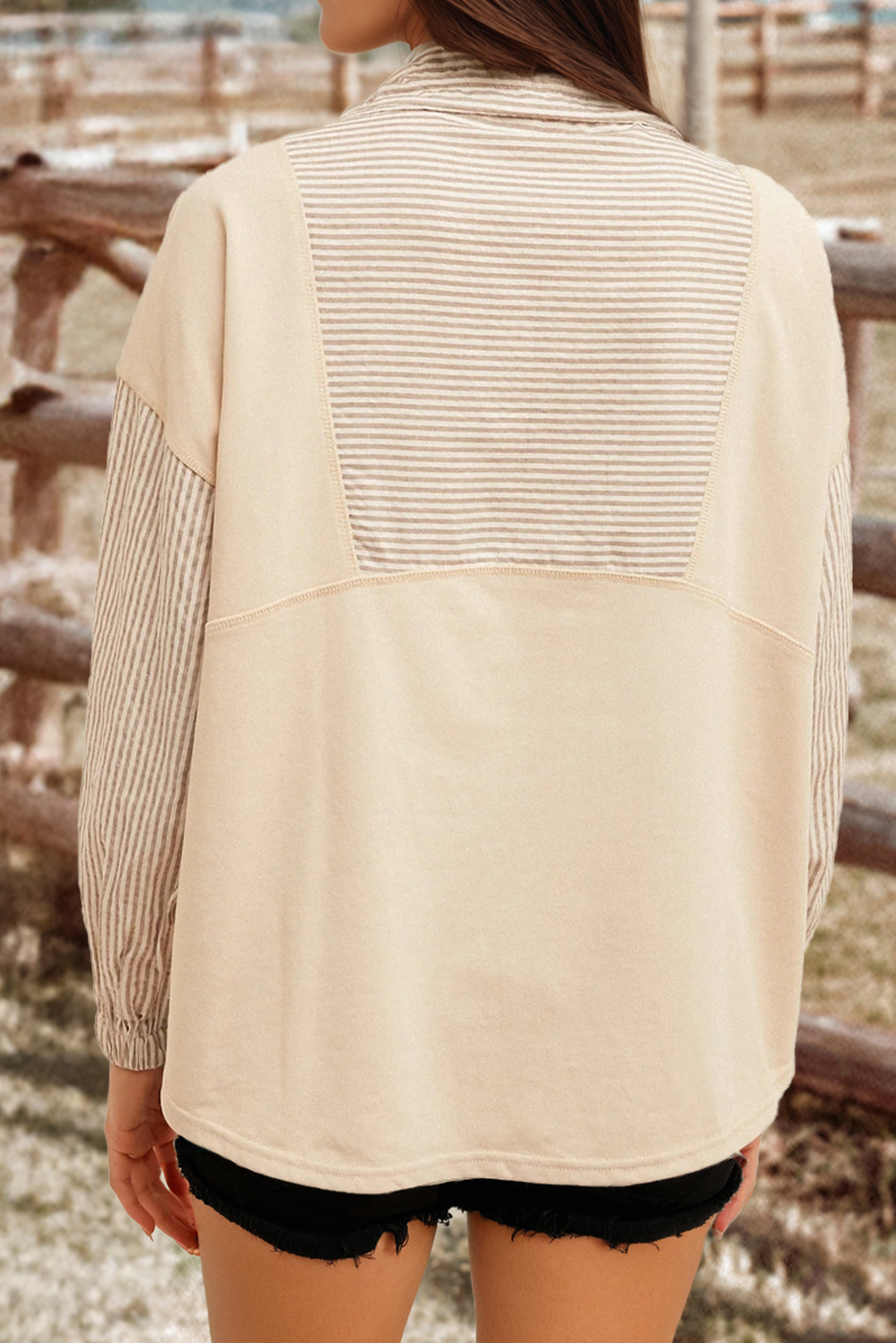 Fashion-W Stripe Half Zip French Terry Plus Size Sweatshirt