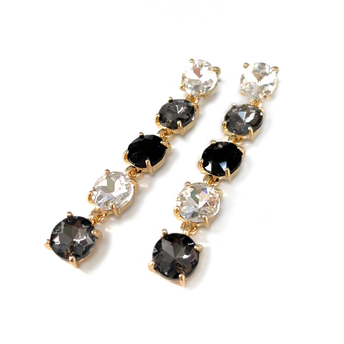 Round Crystal Glass 5pcs Linked Dangle Drop Earrings