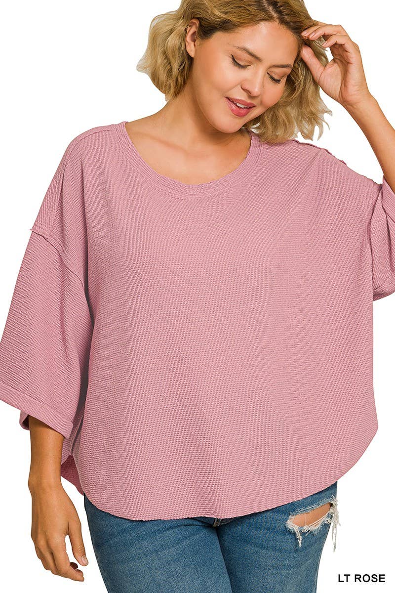 Plus Double Knit Curved Hem Short Sleeve Top
