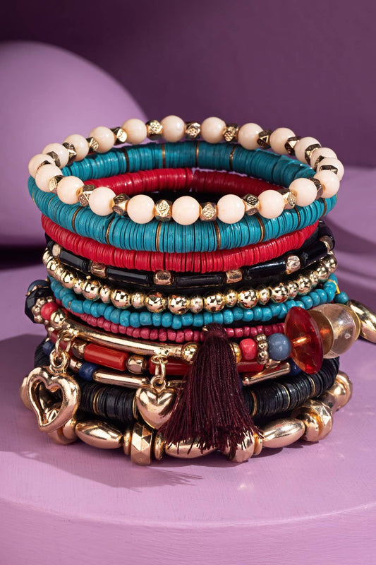 12 Layered Mixed Beaded Bracelet Set