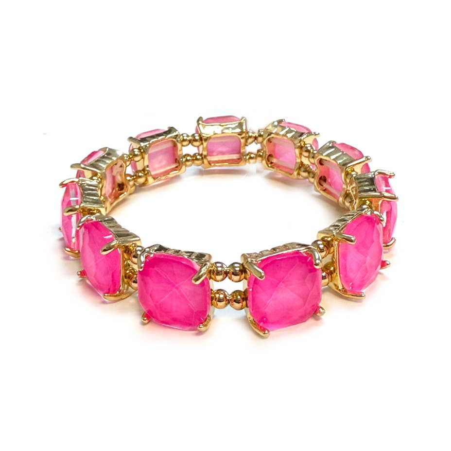Cushion Cut Glass Crystal Linked Stretch Bracelet