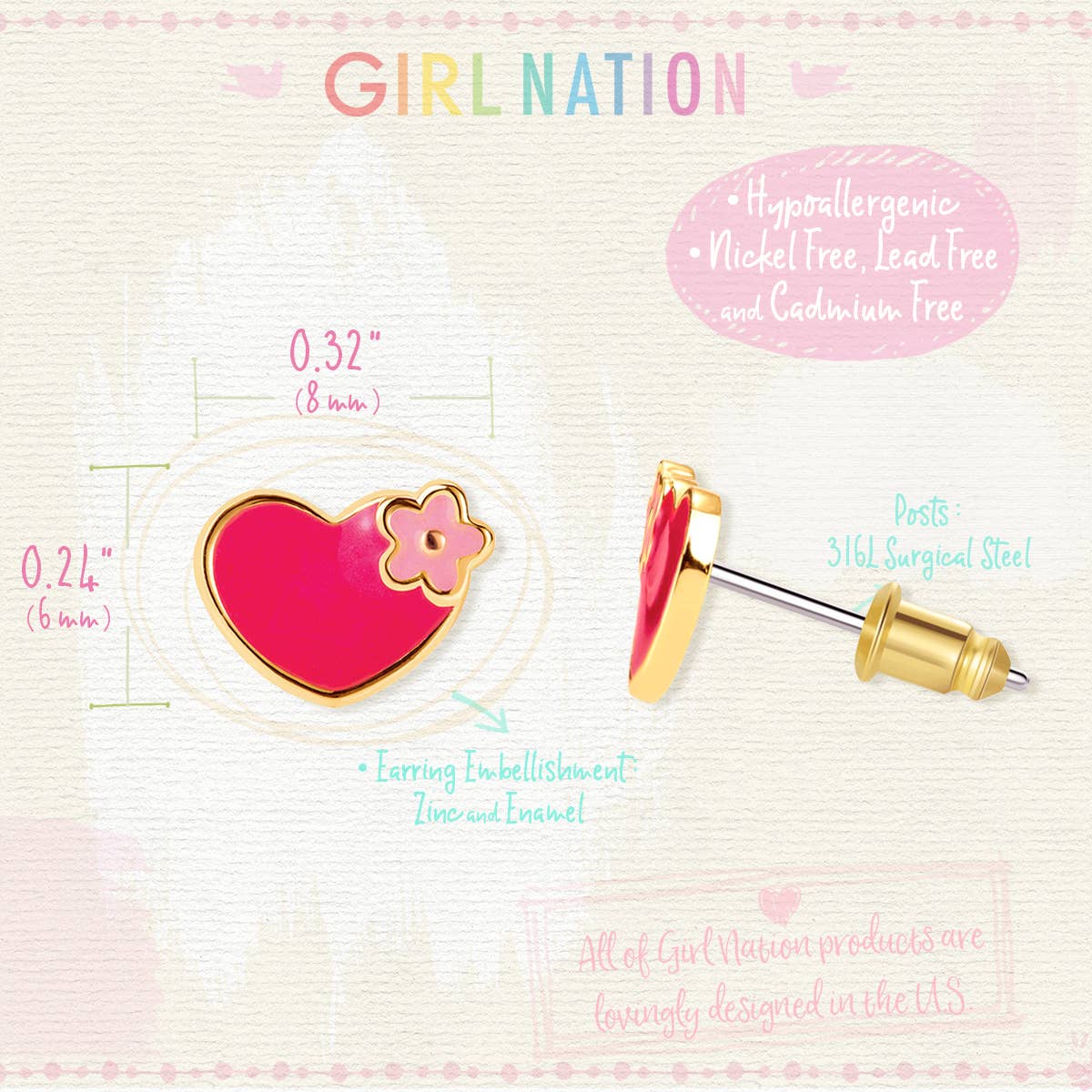 Valentine's Hearts and Flowers | Cutie Stud Earrings