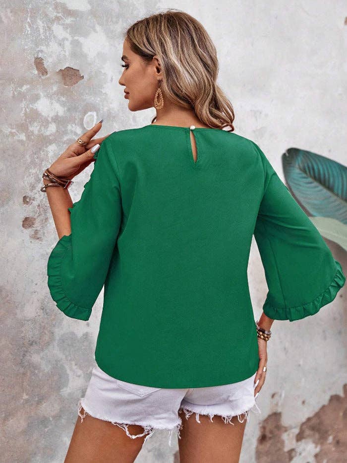 Summer Solid Ruffle Loose Fit Sleeve Shirt