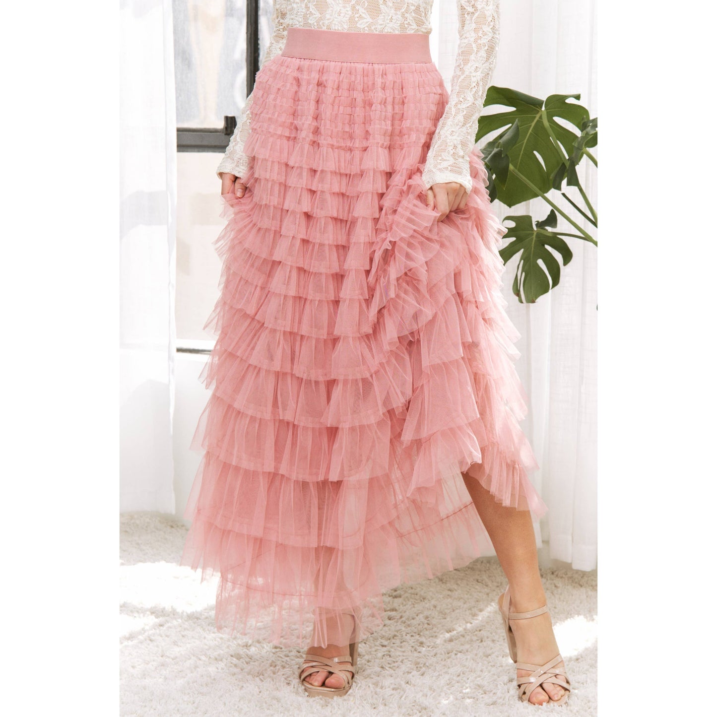 CASCADING TULLE MESH TIERED MAX SKIRT