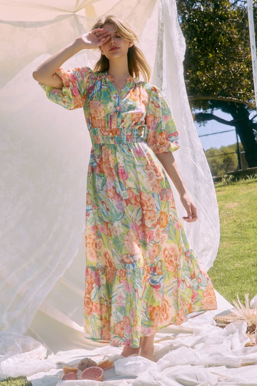 Floral Printed Tiered Midi Dress