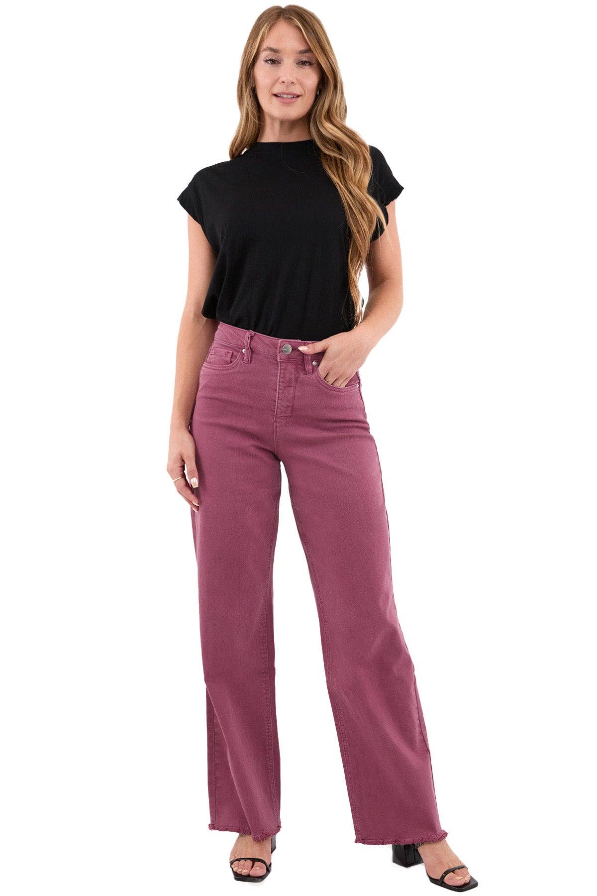 Plus Size Chloe High Rise Frayed Wide Leg Pants