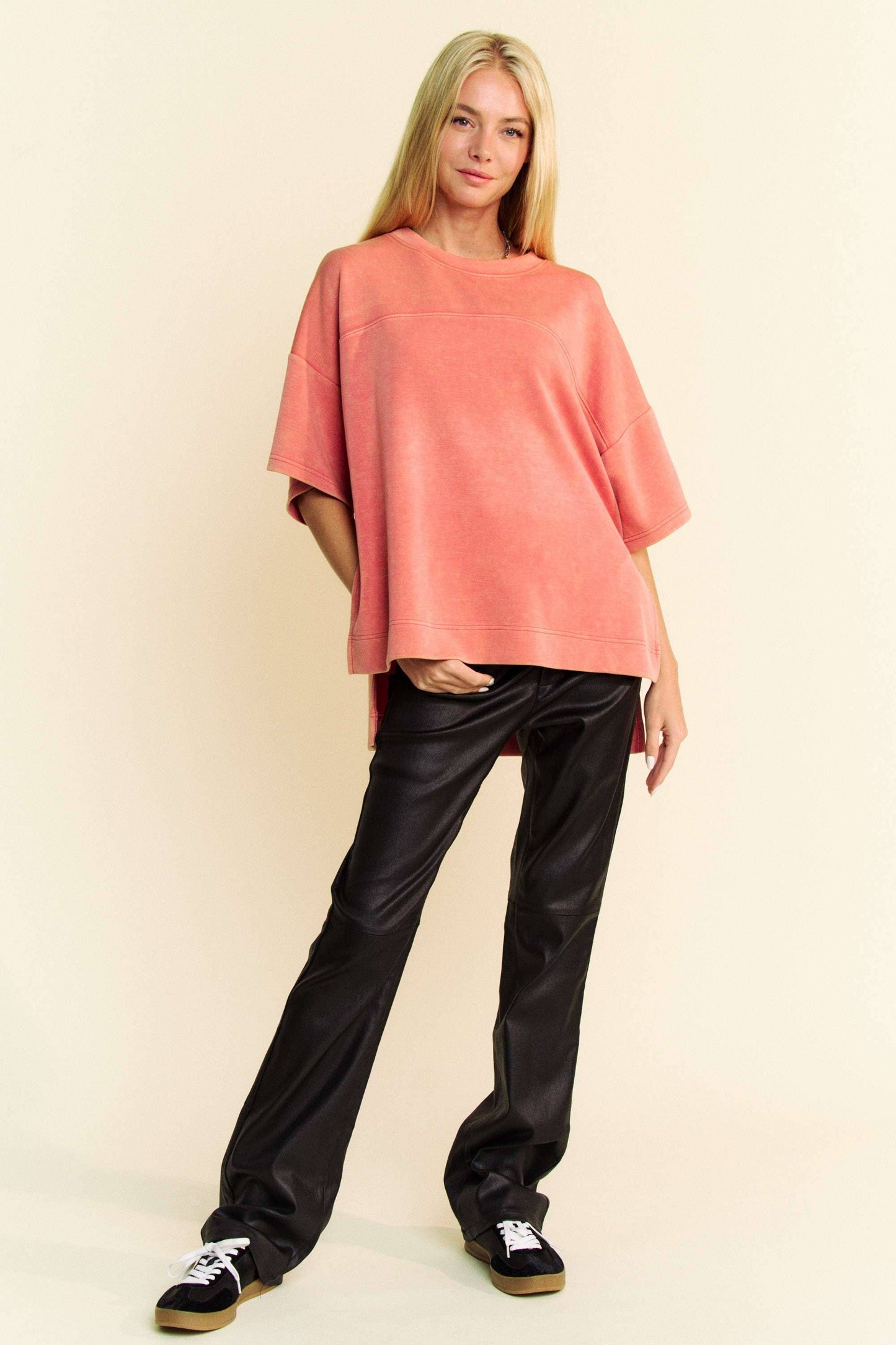 WASHED CREW NECK DROPPED DOLMAN SLEEVES TOP