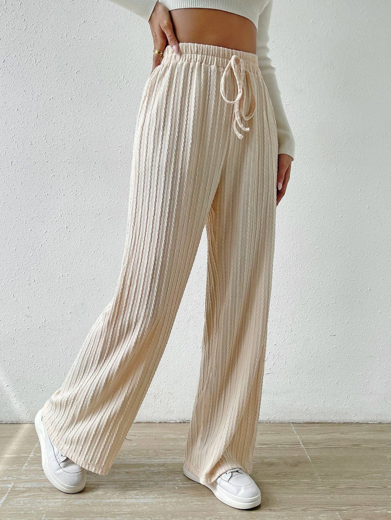 Textured Knit High Waist Wide Leg Lounge Pants