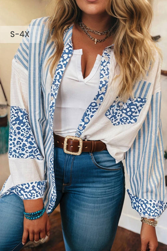 Leopard Striped Western Patchwork Button-up Shirt (S-4X)