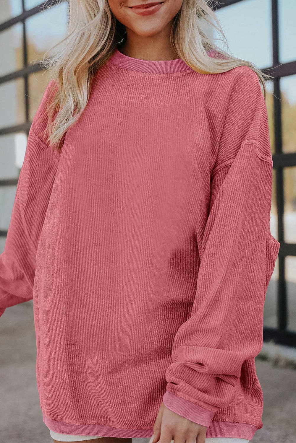 Customizable Long Sleeve Ribbed Corded Oversized Sweatshirt