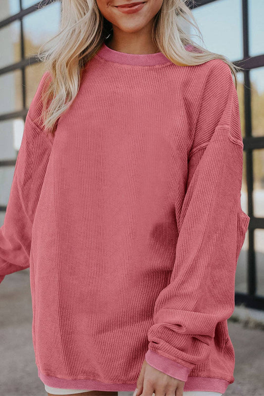 Long Sleeve Ribbed Corded Oversized Sweatshirt