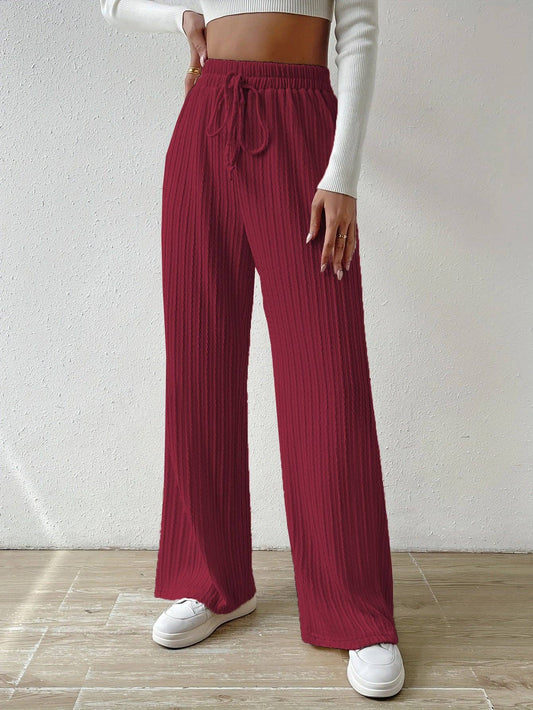 Textured Knit High Waist Wide Leg Lounge Pants