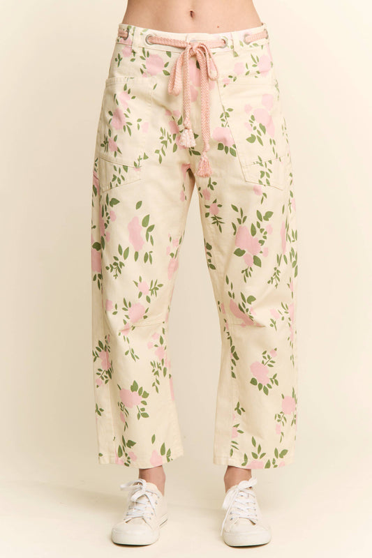 FLORAL PRINT BARREL JEANS