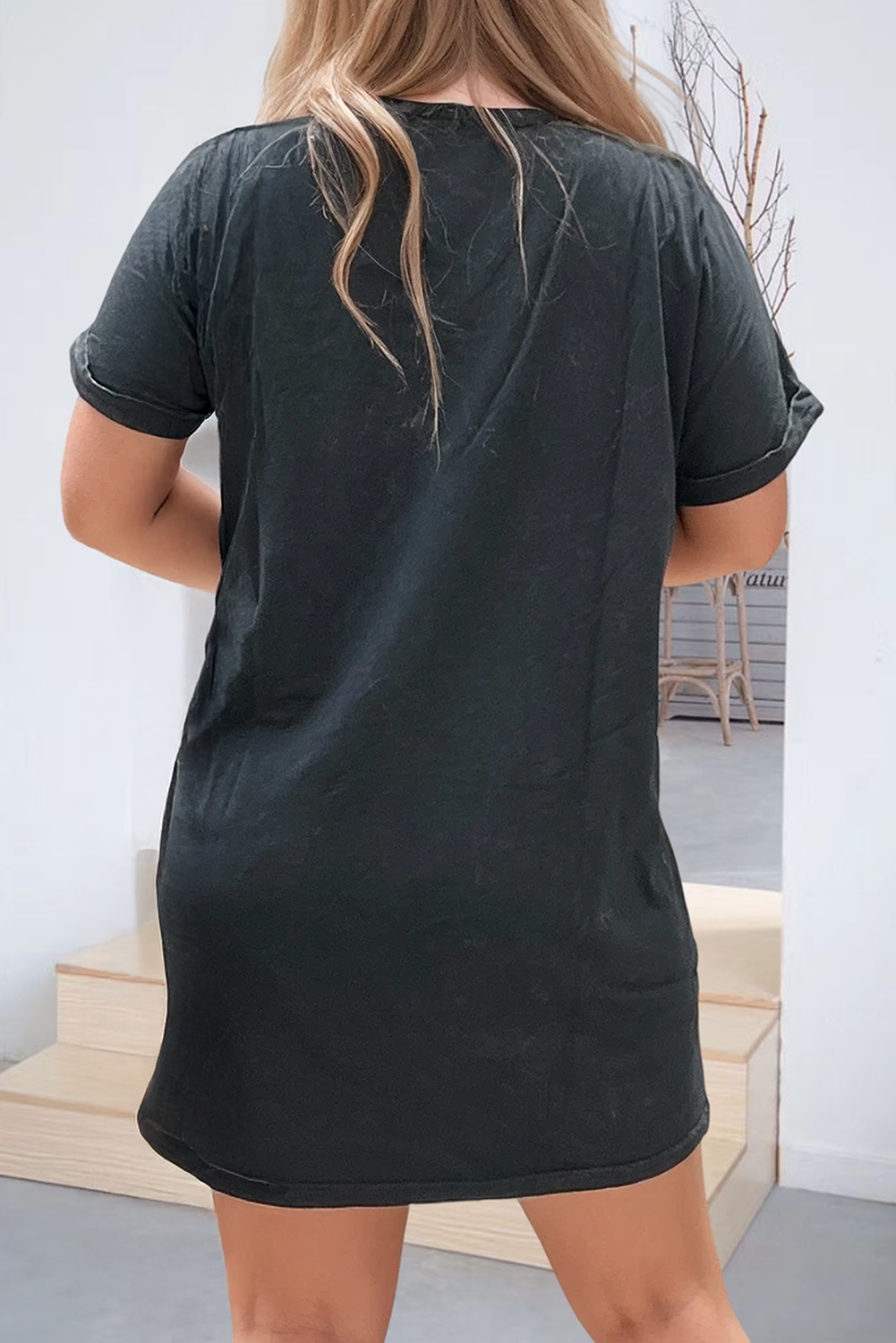 Nashville Guitar Print Crew Neck T Shirt Mini Dress (S-XL)