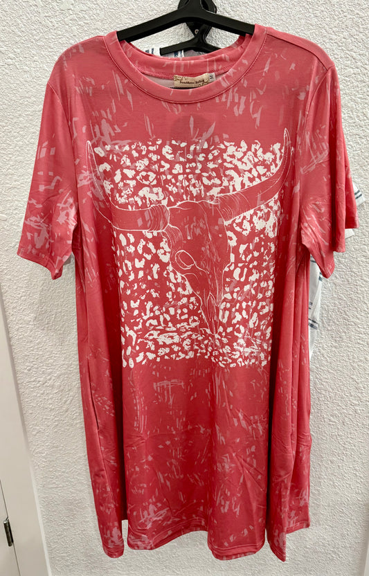 Pink Bull Skull T-Shirt Dress