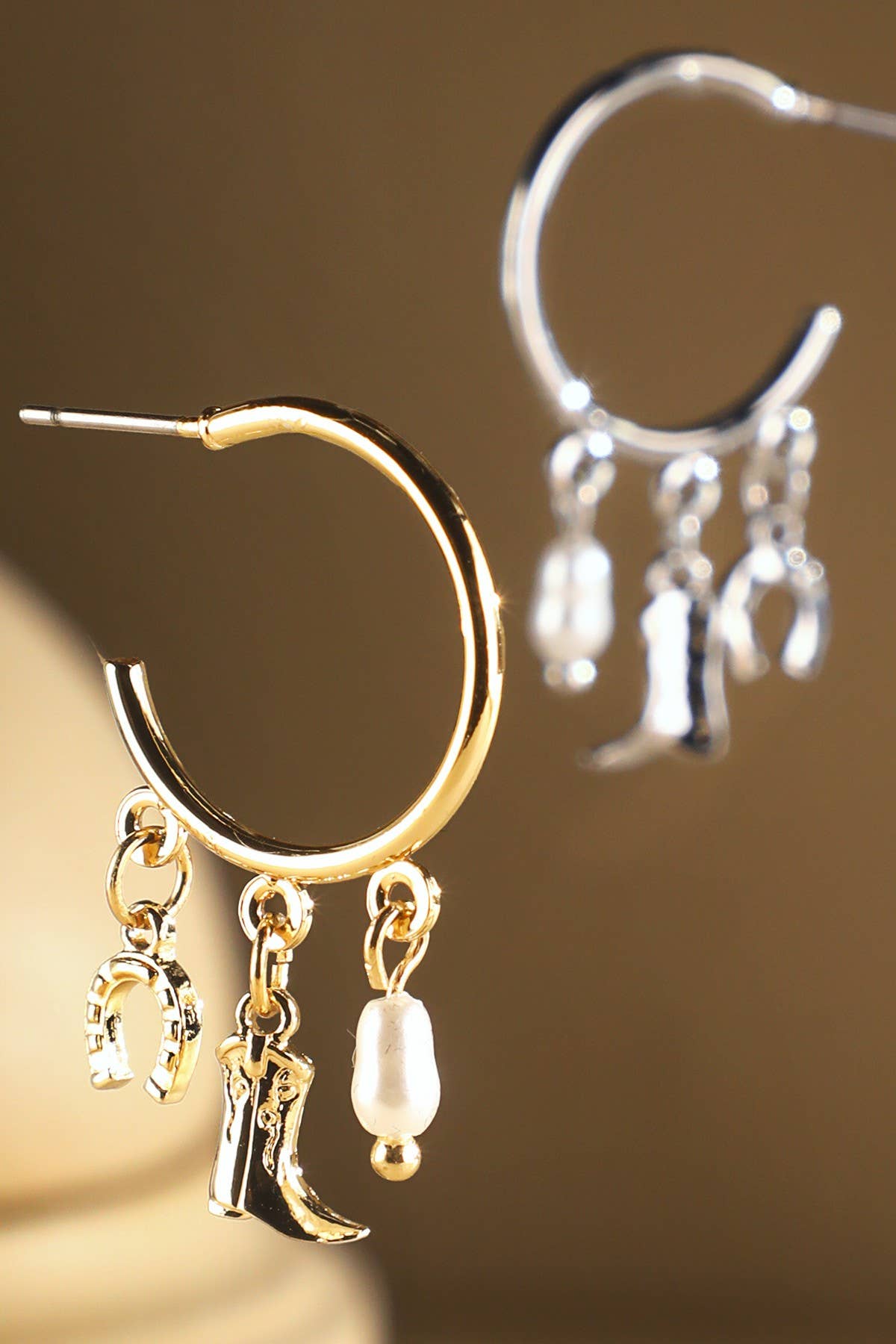 Western Multi Charm Hoop Earrings