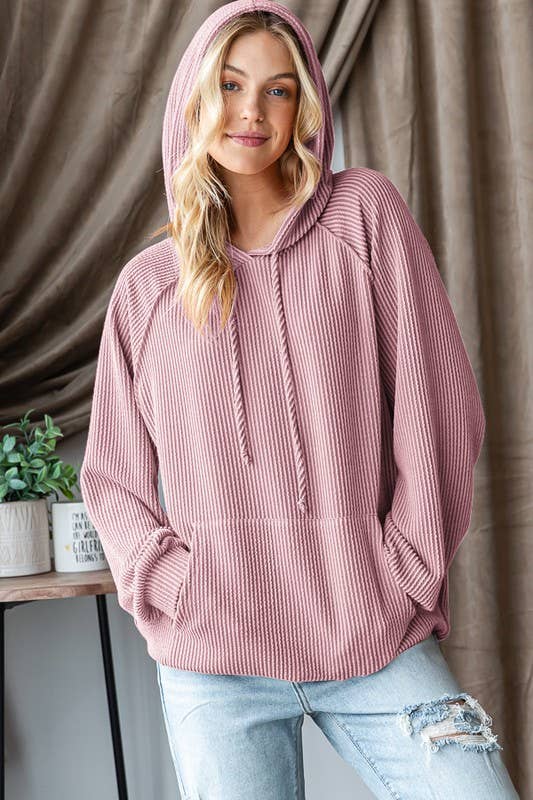 Plus Cream & mauve ribbed hoodie